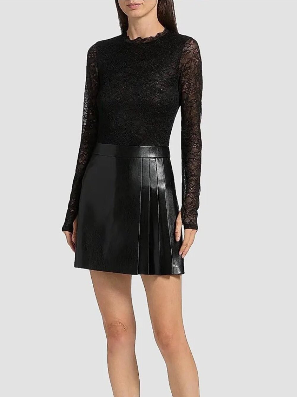 NWT Alice + Olivia Chara Blace Lace Mixed-Media Pleated Mini Dress. Size 6